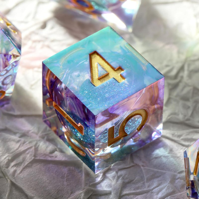 DNDND Iridescent Plating Glitter Liquid Core Sharp Dice, Handmade DND Resin Sharp Edge D&D Die with Gorgeous Gift Case for Dungeons and Dragon Tabletop Games (Iridescent Plating Liquid Core) - Image 3
